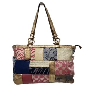 Coach Patchwork Anniversary [C1193-F17098] Tote Shoulder Bag Purse Pink Blue